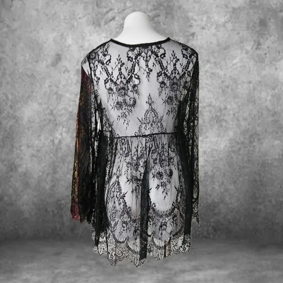 Emery Rose Black Lace Overlay Baby Doll Top XL - Picture 3 of 5